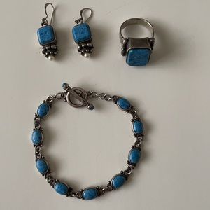 Turquoise bracelet, ring and earring set